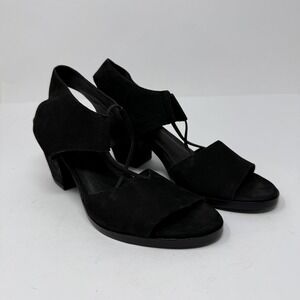 Eileen Fisher Shoes Womens Size 8.5 Black Suede Leather Chunky‎ Heel Sandals